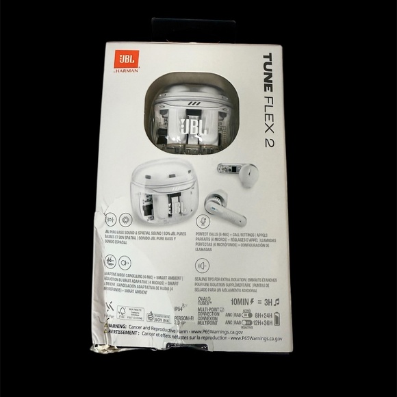 JBL Tune Flex 2,Ghost Edition Earbud Noise-Cancelling Bluetooth Earphones -White - Picture 9 of 10